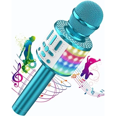 Abbildung von Karaoke Mikrofon, Drahtloses Bluetooth Mikrofon Kinder mit LED, Tragbares Maschine zum Singen, Mädchen Jungen Spielzeug Geschenke, KTV Lautsprecher Recorder für Smartphone PC