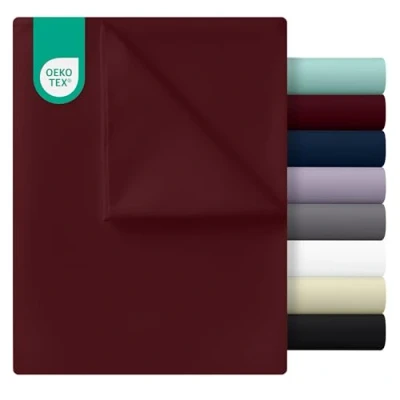 Abbildung von Utopia Bedding Bettlaken ohne Gummizug Betttuch 270 x 290 cm Laken für Bett 180 200 Flaches Blatt weiche gebürstete Mikrofaser Burgunderrot