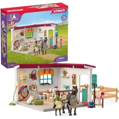 Abbildung von schleich 42591 HORSE CLUB Sattelkammer, 85 Teile Spielset mit Pferde Figur, vollbeweglicher Mädchen Figur und viel Zubehör, Spielzeug für Kinder ab 5 Jahren