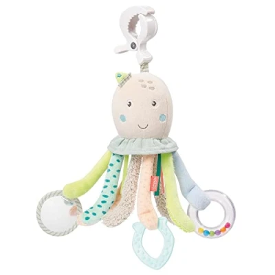 Abbildung von Fehn Activity Spieltier Oktopus Baby Motorikspielzeug für Kinderwagen, Kinderbett und Babyschale zum Beißen, Greifen Geräusche erzeugen Beißring Spielzeug Babys Kinder ab 0+ Monaten