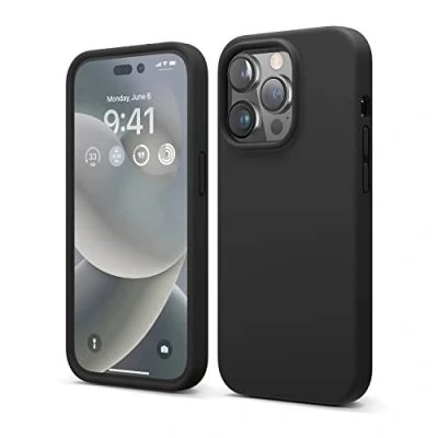 Abbildung von elago Liquid Silicone Case Kompatibel mit iPhone 14 Pro Hülle (6.1&quot;), Hochwertiges Silikon, Ganzkörperschutz 4 Schichten stoßfeste Handyhülle, kratzfestes weiches Mikrofaserfutter (Schwarz)