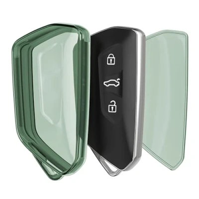 Abbildung von kwmobile Autoschlüssel Hülle kompatibel mit VW Golf 8 3 Tasten Schlüsselhülle Silikon Cover Grün Transparent