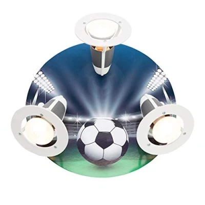 Abbildung von Elobra Deckenlampe Kinderzimmer &quot;Fußball&quot; Hochwertige Wandlampe für Jungen aus Holz mit Fußball Motiv, 30 x 20 cm Handarbeit dem Erzgebirge, Silber