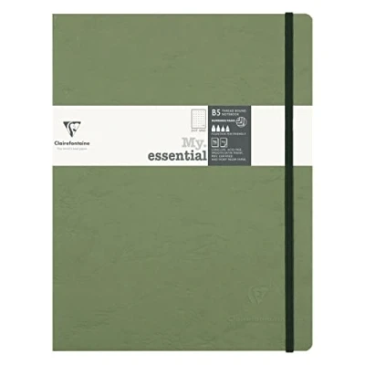Abbildung von Clairefontaine 794433C Notizbuch My.Essential Age Bag, Format B5 (19x25 cm), mit Fadenbindung, 96 Blatt nummeriert, dot/punktkariert, Papier elfenbein 90g, Grün, 1 Stück