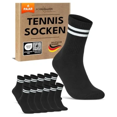 Abbildung von 6 Paar Tennissocken Damen 35 38 Schwarz Sportsocken Atmungsaktiv Damensocken Baumwolle Retro Crew Socken (Schwarz Ringel 38)
