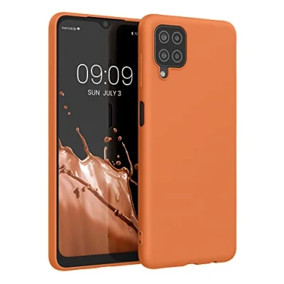 Abbildung von kwmobile Hülle kompatibel mit Samsung Galaxy A12 weiches TPU Silikon Case Cover geeignet für kabelloses Laden Fruity Orange