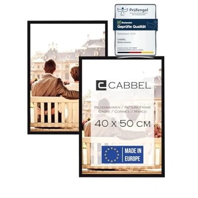 Abbildung von CABBEL Doppelpack (2er Set) Bilderrahmen 40x50 cm, Schwarz, stabiles MDF Holz Rahmen, bruchsicherem Plexi Glas, zum Aufhängen, ideal für Fotos/Bilder/Collage