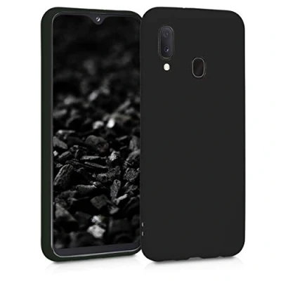 Abbildung von kwmobile Hülle kompatibel mit Samsung Galaxy A20e weiches TPU Silikon Case Cover geeignet für kabelloses Laden Schwarz matt