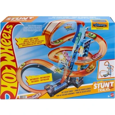 Abbildung von Hot Wheels Himmelscrash Turm, 60cm hoch mit batteriebetriebenem Beschleuniger und orangem Track Looping, Geschenk für Kinder von 5 bis 10 Jahren, Abweichungen in Verpackung vorbehalten, GWT39