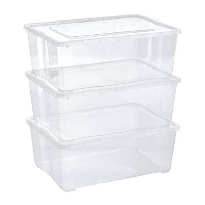 Abbildung von Grizzly Aufbewahrungsboxen 3 x 10 L mit Deckel transparent Klarsichtboxen stapelbar Belüftung