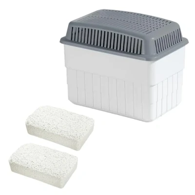 Abbildung von WENKO Feuchtigkeitskiller mit 2 x 1 kg Granulatblock, Raumentfeuchter, fasst bis zu 1,4 Liter Feuchtigkeit, laborgeprüft, nachfüllbar, reduziert Schimmel &amp; Gerüche, 24 16 15 cm, Weiß/Grau