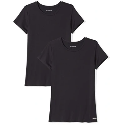 Abbildung von Amazon Essentials Damen Kurzärmliges Tech Stretch T Shirt mit Rundhalsausschnitt (in Übergröße erhältlich), 2er Pack, Schwarz, M