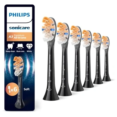 Abbildung von Philips Sonicare A3 Premium All in One, Original Ersatzbürstenköpfe, Schwarz, 6er Pack, HX9096/88