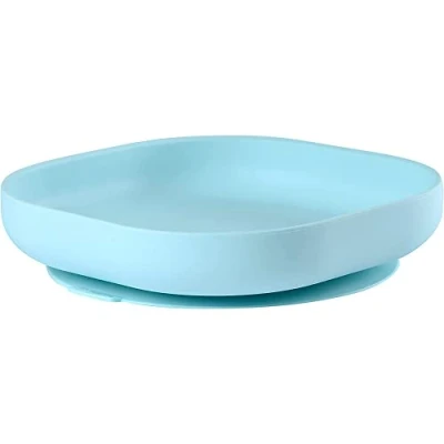Abbildung von BÉABA, Teller mit Saugnapf für Kinder, 100% Silikon, weiches und sehr widerstandsfähiges Material, haftet an Tisch/Tablet Hochstuhl, Lasche zum Anheben des Tellers, mikrowellengeeignet, Blau