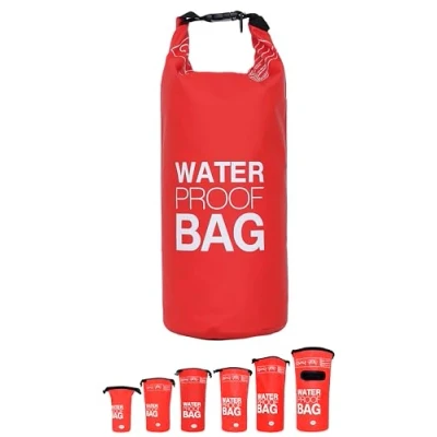 Abbildung von DonDon Dry Bag wasserdichte Tasche 2l, 5l, 10l, 15l, 20l, 30l Pack Sack Beutel mit Schultergurt rot 15 Liter