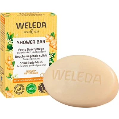 Abbildung von WELEDA Bio Festes Duschgel Ingwer &amp; Petitgrain feste Naturkosmetik Dusche mit Sheabutter erfrischendem Duft. Natürliche Shower Bar Seife für Männer Frauen. 100% Vegan Plastikfrei (1x 75g)