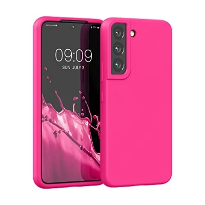 Abbildung von kwmobile Schutzhülle kompatibel mit Samsung S22 Hülle Silikon Case Handyhülle weiche Oberfläche kabelloses Laden Neon Pink
