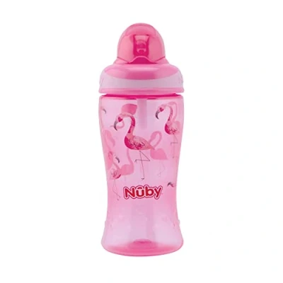 Abbildung von Nûby Flip It Trinkhalmbecher für Kinder Trinkflasche mit Strohalm Kleinkinder BPA frei Rosa 360ml 12+ Monate