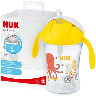 Abbildung von NUK Polypropylen (PP) Motion Cup Trinklernbecher 230ml auslaufsicherer, weicher Strohhalm ergonomisch geformte Griffe 8+ Monate BPA frei Gelb