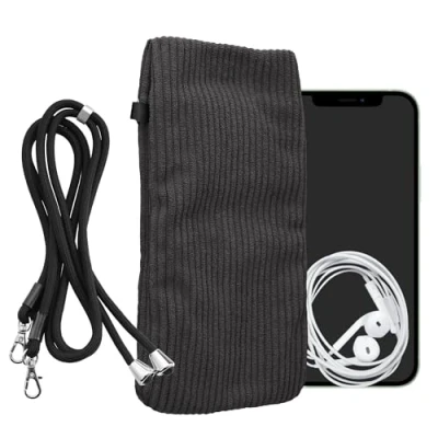 Abbildung von kwmobile Handytasche für Smartphones XXL 7&quot; Handy Tasche Cord Hülle Dunkelgrau mit Kordel Handykette 17,7 x 9 cm Innenmaße