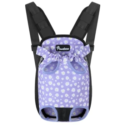 Abbildung von Pawaboo Haustier Rucksack Hund Tragetasche, Verstellbar Beinen heraus Rucksäcke Tragbar Reisetasche, Atmungsaktiv für Klein Mittler Hunde Katzen Welpen, S, Schwarz &amp; Violett Gänseblümchen