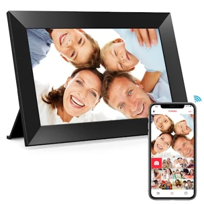 Abbildung von Frameo 10,1 Zoll WiFi Digitaler Bilderrahmen, 1280x800 HD IPS Touchscreen Foto Rahmen, 32GB Speicher, Automatische Rotation, Wandmontagefähig, Teilen Sie Fotos sofort von überall aus