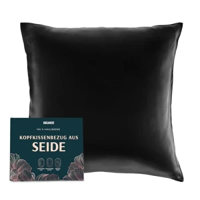 Abbildung von DREAMZIE Seidenkissenbezug 65x65 cm für Haar und Haut, Kissenbezüge Seide 19 Momme (Schwarz, 1 Stück)