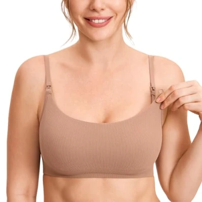 Abbildung von MOMANDA Damen Still BH ohne Bügel Soft Gepolstert Gerippt Schwangerschafts BHS Schlaf Bequemer Kiesbeige XL