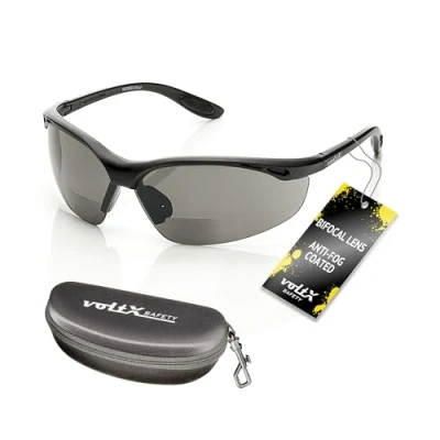 Abbildung von voltX ‘CONSTRUCTOR’ BIFOKALE Schutzbrille mit Lesehilfe (RAUCHGRAUE +3.0 Dioptrie) Sportbrille für Radler enthält Sicherheitsband Bifocal Safety Glasses