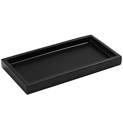 Abbildung von Luxspire Badezimmertablett, Harz Schminktisch Tablett Organizer Deko Rechteckige Bad Schmuckaufbewahrung Servierbrett Mini Schale für Gewebe, Kerzen, Handtuch, Kleine Kosmetisch Pflanze Schwarz