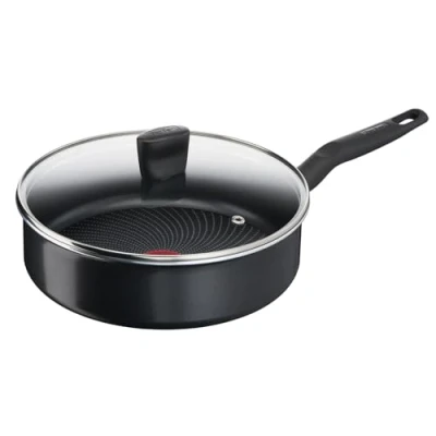 Abbildung von Tefal C26732 Start&#039;Easy Schmorpfanne mit Decke 24 cm Aluminium Titanium Antihaftversiegelung Thermo Signal Technologie Fusion Boden für alle Herdarten Inklusive Induktion Schwarz