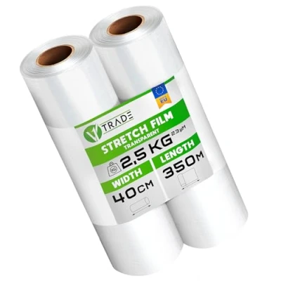 Abbildung von V1 Trade 2x Stretchfolie Transparent Folie für Möbel Hand Umzugfolie 350m x 40 cm Stretchfolienrolle Transparentfolie 23my Verpackungsfolie auf Rolle Wickelfolie Umzugsfolie Dehnung 250%