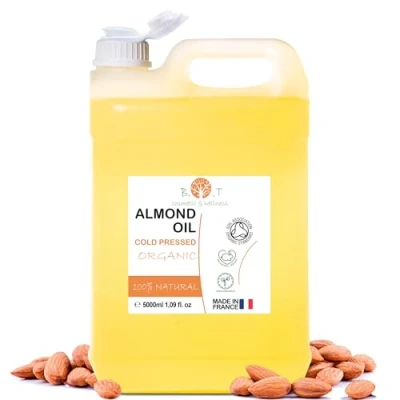 Abbildung von Mandelöl BIO Reines, Kaltgepresst, Natürlich. Kosmetik Massageöl, Haar und Bartöl, Körperöl, Anti Falten Gesichtsöl, Schwangerschaftsstreifen, Nägel, Baby, Scalp Oil 5000 ml