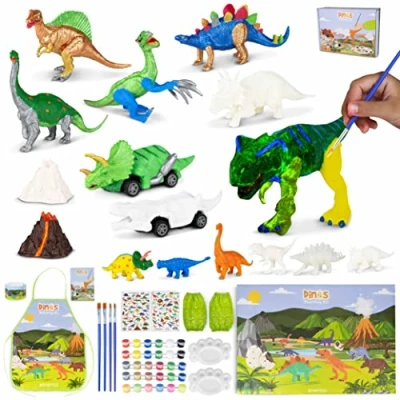 Abbildung von BONNYCO Dinosaurier Spielzeug mit 16 Figuren zum Malen von Basteln, Kinder Glanz im Dunkeln für 3 4 5 6 7 8 9 10 Jahre Geschenke Geburtstag, Weihnachten, Kommunion