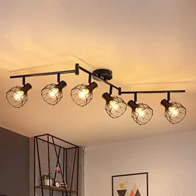 Abbildung von Kimjo LED Deckenstrahler 6 Flammig Deckenleuchte Strahler E14 Schwenkbar Deckenlampe Schwarz Lampe Wohnzimmer Küche Deckenspot Ohne Leuchtmittel