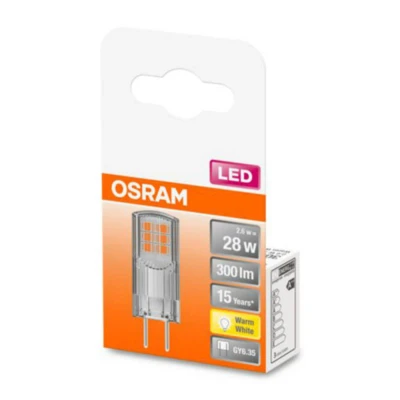 Abbildung von OSRAM LED Pin Lampe mit GY6.35 Sockel, Warmweiss (2700K), 12V Niedervoltlampe, 2.6W, Ersatz für herkömmliche 30W