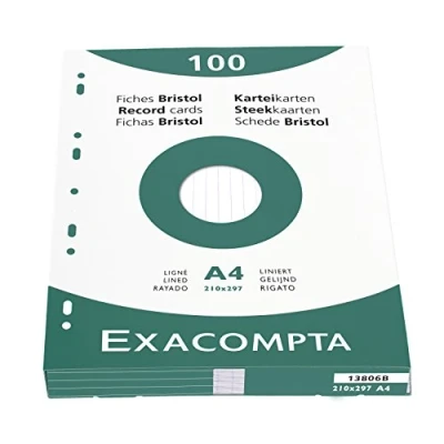 Abbildung von Exacompta 13806B 100er Pack Karteikarten liniert DIN A4 in Kartonschachtel 21 x 29,7cm ideal für die Schule und Universität zum Lernen weiß