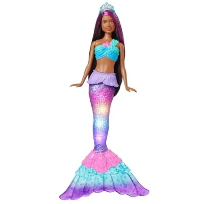 Abbildung von Barbie Dreamtopia Meerjungfrau, Meerjungfrau mit braunen Haaren, 4 Licht und Soundeffekte, Barbiepuppe Meerjungfrauenschwanz, inkl. 1 Barbiepuppe, Geschenk für Kinder ab 3 Jahren,HDJ37