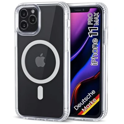 Abbildung von JProtect für iPhone 11 Pro Max Hülle MagSafe (TOP Schutz &amp; Magnetkraft) Magnetische Handyhülle Transparent Magnet Zubehör Case Stoßfest