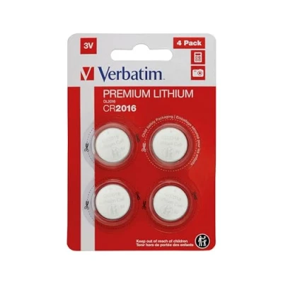 Abbildung von Verbatim Premium Lithium Knopfzellen CR2016 4 er Pack 3V 80mAh, Batterien für Uhr Autoschlüssel Fernbedienung Kamera Spielzeug &amp; Co, Knopfbatterie Lithiumbatterie