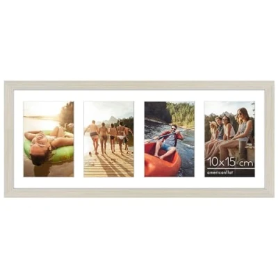 Abbildung von Americanflat 20x51 cm Bilderrahmen Collage Zeigen Sie Vier 10x15 Fotos an Ihrer Wand für Mehrere Bilder der Familie Verbundholz mit Bruchsicherem Glas Helles Holz