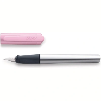Abbildung von Lamy nexx rose Füller Füllhalter mit rutschfestem Griff &amp; polierter Stahlfeder in Strichbreite M dreieckiges Gehäuse aus Aluminium inkl. Tintenpatrone T 10 blau Rechtshänder
