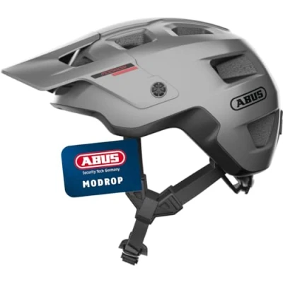 Abbildung von ABUS MTB Helm MoDrop robuster Fahrradhelm mit guter Belüftung für Mountainbiker individuelle Passform Unisex Silber, Größe M, M (54 58 cm)