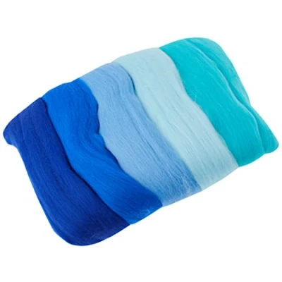 Abbildung von Rayher Hobby 5365100 Filzwolle, Merinowolle, Kammzug, fein, 19 mic, 5 Farben à 10 g, Blautöne, 100% Schafschurwolle zum Filzen, gesamt 50 Öko Tex Zertifikat, Blau töne