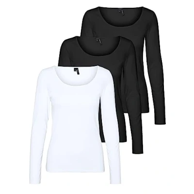 Abbildung von VERO MODA Damen VMMAXI My LS Soft UNECK NOOS 3 Pack, Black/Black &amp; Bright White, XL