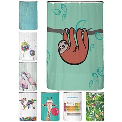 Abbildung von arteneur® Faultier Anti Schimmel Duschvorhang 120x200 Recycelt mit Öko Tex Standard 100 Beschwerter Saum, Blickdicht, Wasserdicht, Waschbar, 8 Haken &amp; E Book