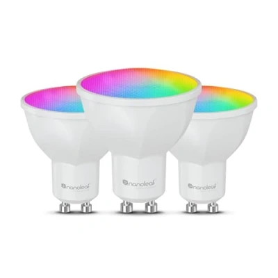 Abbildung von Nanoleaf Matter Essentials Glühbirne, 3 Smarten RGBW GU10 LED Lampen über Thread, Bluetooth 16 Mio. Farben Lampen, Bildschirm Sync, Funktioniert mit Alexa Google Home Apple, Deko &amp; Gaming