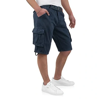 Abbildung von Indicode Kjeld Herren Cargoshorts mit 6 Taschen inkl. Stoffgürtel aus 100% Baumwolle Kurze Hose Bermuda Sommer Herrenshorts Short Men Pants Cargohose kurz Sommerhose für Männer (M, Navy)