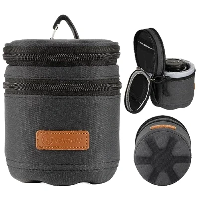 Abbildung von TARION Objektivtasche Objektivbeutel mit Hartschalenboden, Stoßfest, Wasserabweisend Kamera Objektiv Schutztasche für Canon, Nikon, Pentax, Sony, Olympus Objektive(Dunkelblau Größe S)