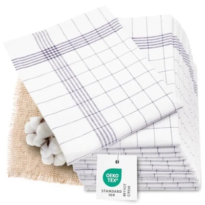 Abbildung von ZOLLNER 12er Set Geschirrtücher Halbleinen in 60x80 cm super saugstarke und fusselfreie Küchentücher waschbar bis 95C grau weiß kariert Gastronomiequalität Oeko Tex® Zertifiziert